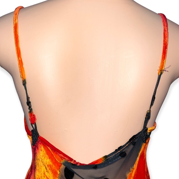 RARE Lindsey Thornburg Orange Burn Out Dress w/ See Through Black Mesh size 4 - Picture 7 of 8